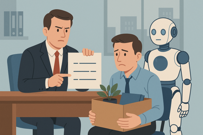 Minh họa nhân viên bị ông chủ sa thải vì AI. Ảnh: ChatGPT
