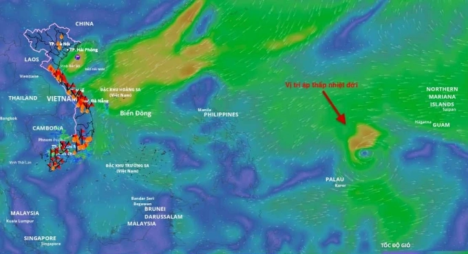 Vị trí áp thấp nhiệt đới phía đông Philippines. Ảnh: Hệ thống giám sát thiên tai Việt Nam