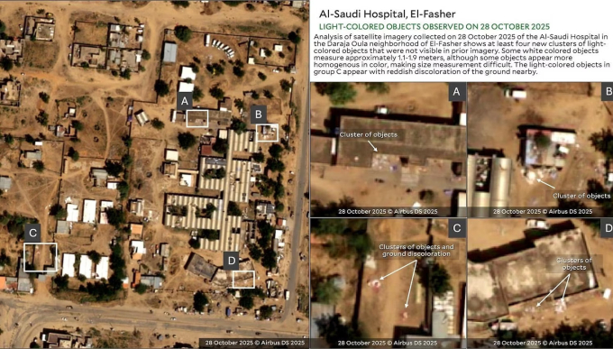 4 cụm thi thể tại bệnh viện Saudi, El-Fasher. Ảnh: HRL
