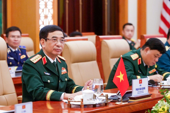 Đại tướng Phan Văn Giang, Bộ trưởng Quốc phòng, tại hội đàm. Ảnh: Hoàng An