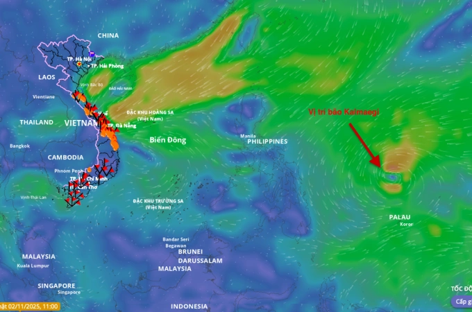 Vị trí bão Kalmaegi sáng 2/11. Ảnh: Hệ thống giám sát thiên tai