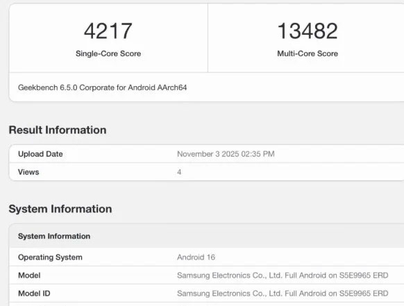 Điểm hiệu năng được cho là của Exynos 2600. Ảnh: Geekbench 6