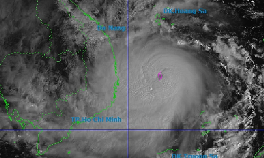 Ảnh vệ tinh bão Kalmaegi lúc 9h ngày 6/11. Ảnh: NCHMF