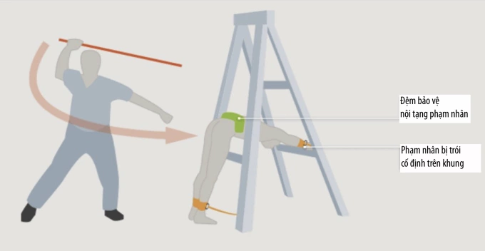 Minh họa cách thực hiện hình phạt đánh roi tại Singapore. Đồ họa: DW