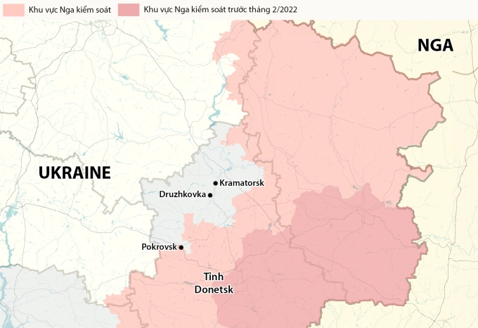 Vị trí thành phố Kramatorsk và Druzhkovka, tỉnh Donetsk. Đồ họa: RYV
