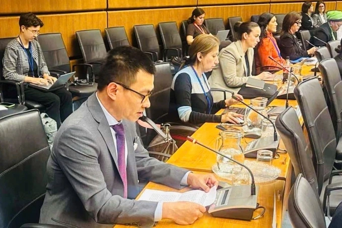 Đại sứ Vũ Lê Thái Hoàng - Trưởng Phái đoàn Việt Nam, phát biểu tại phiên họp lần thứ 65 của Ủy ban trù bị Tổ chức Hiệp ước Cấm thử hạt nhân Toàn diện. Ảnh: NVCC