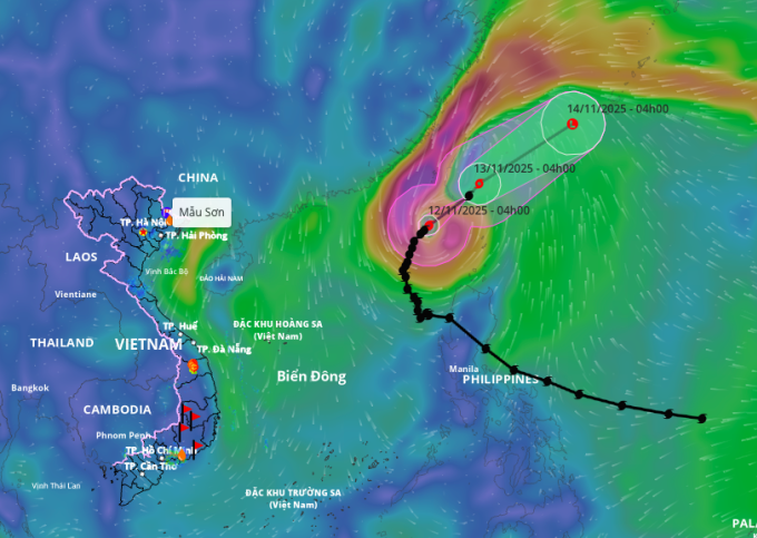 Dự báo hướng đi của bão Fung Wong, sáng 12/11. Ảnh: Hệ thống giám sát thiên tai