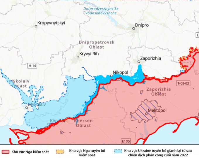 Cục diện chiến sự tại tỉnh Zaporizhzhia (Zaporizhia). Đồ họa: ISW