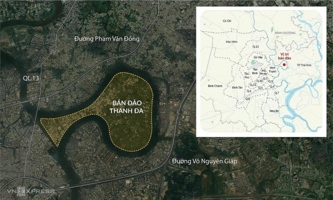 Vị trí bán đảo Thanh Đa. Đồ họa: Đăng Hiếu