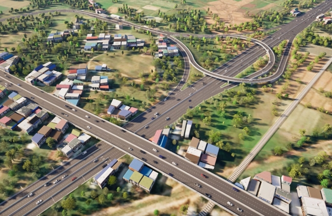 Thiết kế cao tốc TP HCM - Mộc Bài, đoạn qua nút giao với đường tỉnh ĐT.787B. Ảnh: Tedi South