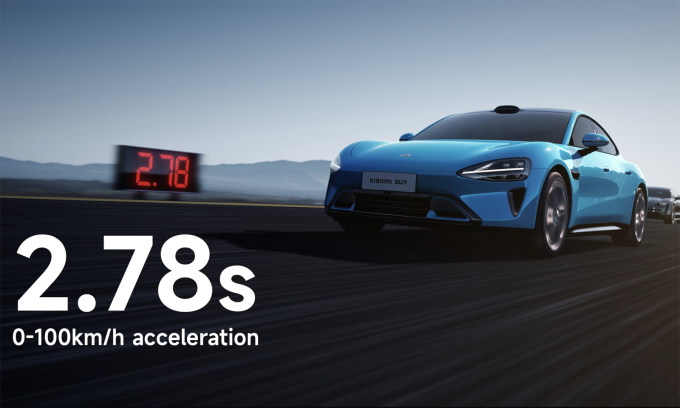 Xe điện Xiaomi SU7 có thời gian tăng tốc 0-100 km/h là 2,78 giây, theo giới thiệu của hãng. Ảnh: Xiaomi