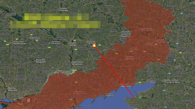 Hướng bay ước tính của tên lửa Iskander-M trong đòn tập kích ngày 16/11. Đồ họa: X/AMK_Mapping