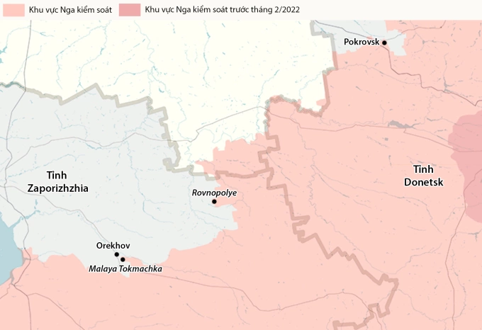 Vị trí khu dân cư Malaya Tokmachka và Rovnopolye, tỉnh Zaporizhzhia. Đồ họa: RYV