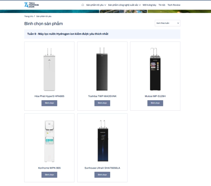 5 thiết bị được đề cử cho Sản phẩm tôi yêu 2025 số thứ 9. Ảnh chụp màn hình