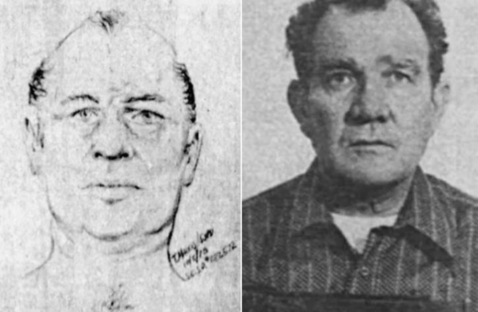 Lawrence Singleton trong bức phác họa của cảnh sát (trái) và ảnh chụp khi bị bắt năm 1978. Ảnh: Stanislaus County Sheriff’s Office