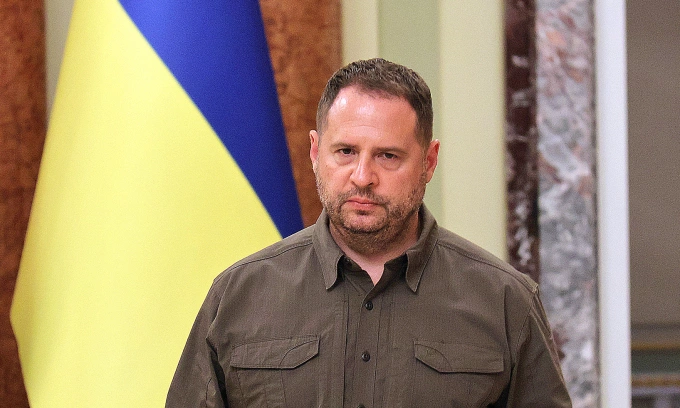 Ông Andriy Yermak tại một cuộc họp báo ở Kiev, Ukraine hồi tháng 8/2023. Ảnh: AFP