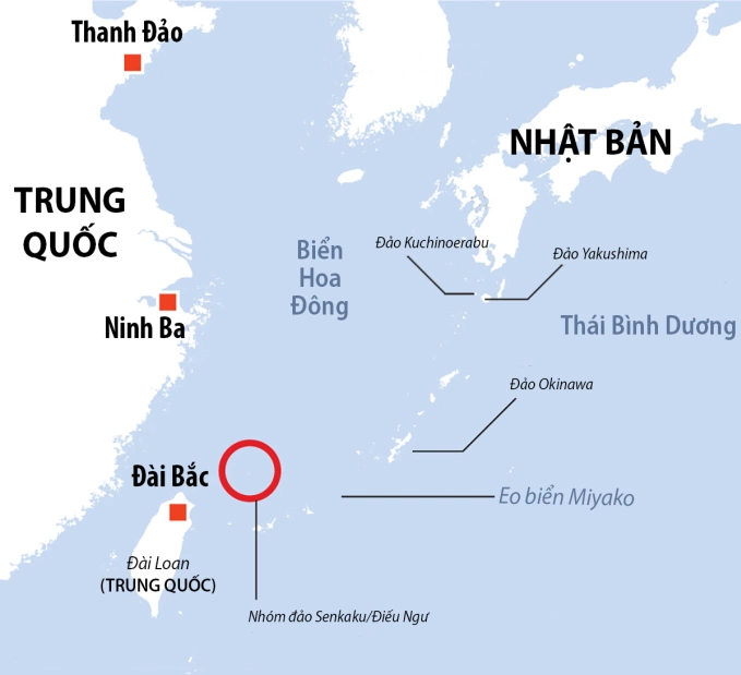 Vị trí eo biển Miyako và khu vực xung quanh. Đồ họa: Reuters, Straits Times