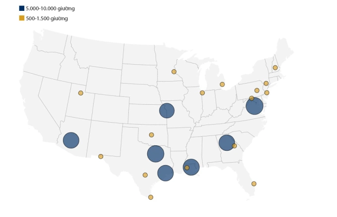 Vị trí các cơ sở giam giữ người nhập cư theo kế hoạch của ICE. Đồ họa: Washington Post