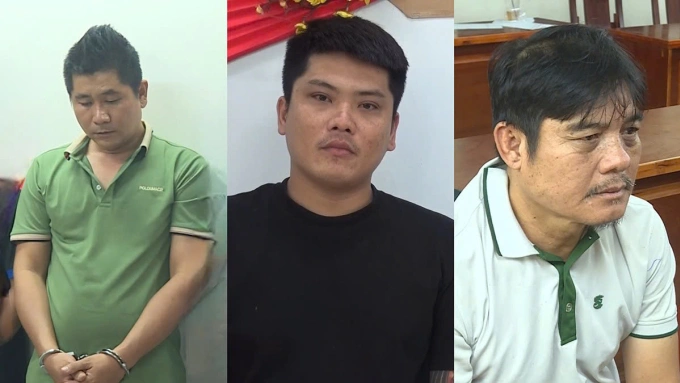 Từ trái sang: Lê Văn Thành, Huỳnh Cao Cường, Lê Thanh Hải tại cơ quan điều tra. Ảnh: Công an TP HCM