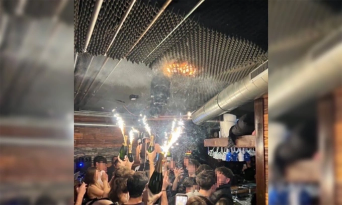 Ảnh được cho là chụp vào thời điểm ngọn lửa bùng phát trong quán Constellation Bar tại thị trấn Crans-Montana, Thụy Sĩ ngày 1/1. Ảnh: CNN