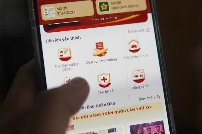 Giao diện ứng dụng VNeID trên điện thoại. Ảnh: Lưu Quý