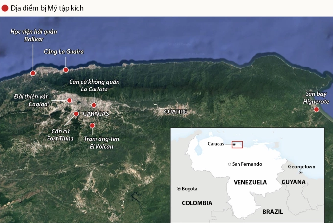 Các địa điểm bị Mỹ tập kích ngày 3/1. Đồ họa: CNN