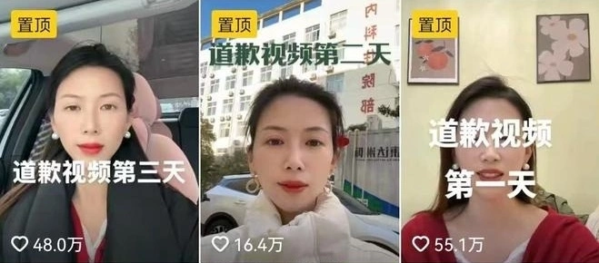 Ba video xin lỗi thu hút hàng trăm nghìn lượt thả tim của Ngưu Na. Ảnh: 163