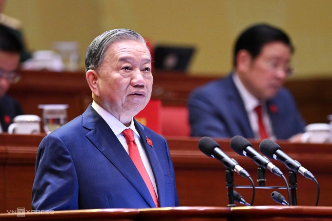 Tổng Bí thư Tô Lâm phát biểu tại phiên khai mạc Đại hội Đảng XIV, sáng 20/1. Ảnh: Giang Huy