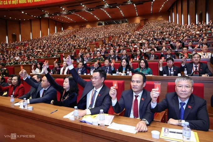 Đại biểu dự Đại hội Đảng XIV, ngày 22/1. Ảnh: TTXVN