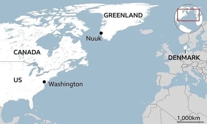 Vị trí đảo Greenland. Đồ họa :BBC