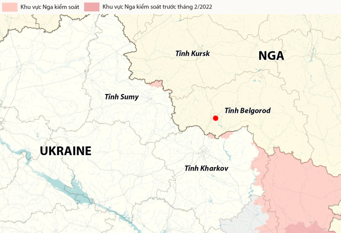 Vị trí thành phố Belgorod (chấm đỏ). Đồ họa: RYV