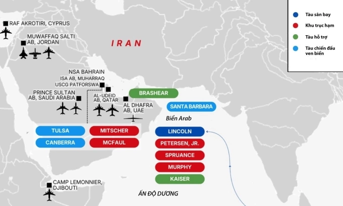 Vị trí nhóm tác chiến tàu sân bay Abraham Lincoln . Đồ họa: IEJ Media