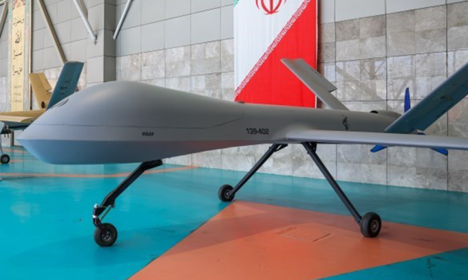 UAV Shahed-139 Iran được trưng bày hồi tháng 8/2024. Ảnh: Tasnim
