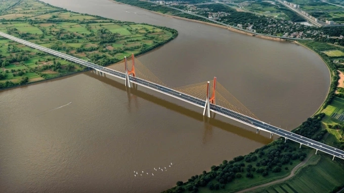 Phối cảnh cầu Ngọc Hồi kết nối Hà Nội với tỉnh Hưng Yên, cầu khởi công tháng 8/2025 và dự kiến hoàn thành vào năm 2028.