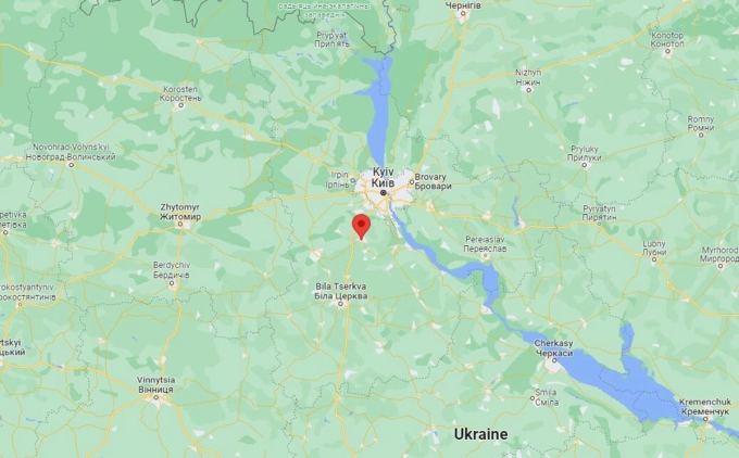 Vị trí thành phố Vasylkiv so với Kiev (Kyiv). Đồ họa: Google Maps