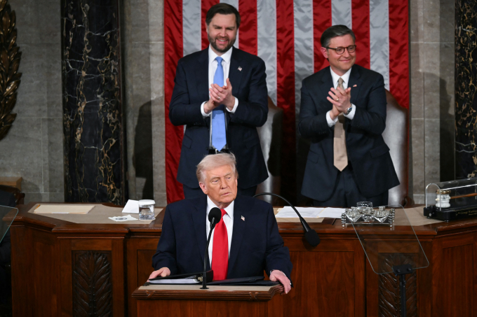 Ông Trump phát biểu Thông điệp Liên bang. Ảnh: AFP