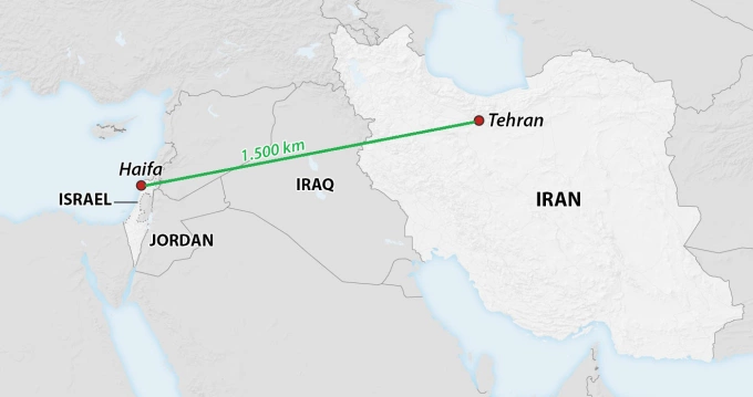 Vị trí thành phố Haifa, Israel và thủ đô Tehran của Iran. Đồ họa: CNN