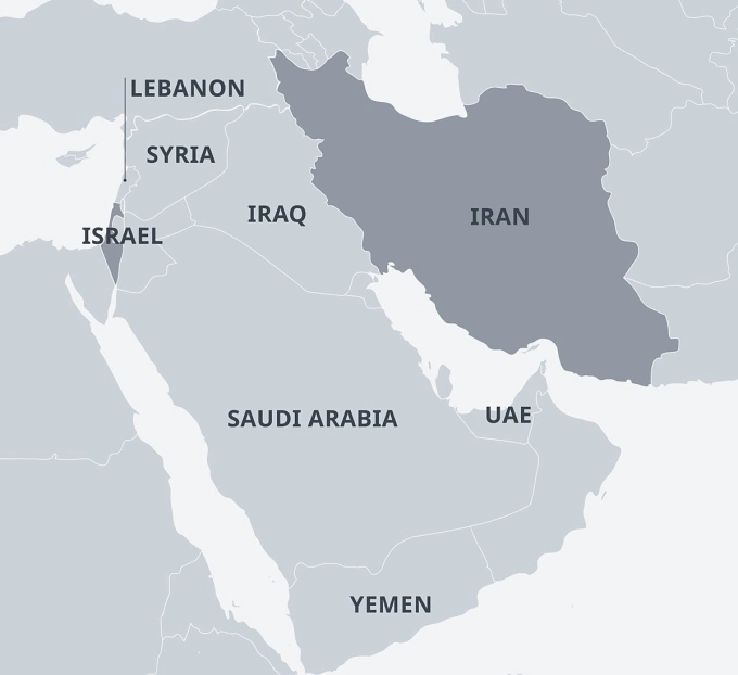 Vị trí Iran, Israel và một số quốc gia Trung Đông. Đồ họa: DW