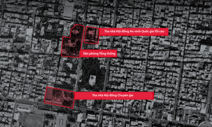 Các tòa nhà ở khu phức hợp của giới lãnh đạo Iran tại Tehran. Đồ họa: IDF