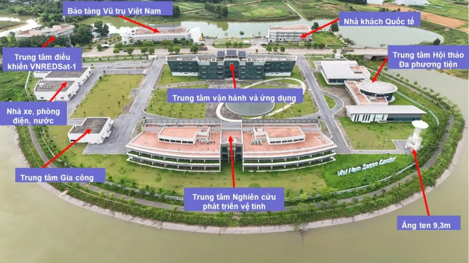 Toàn cảnh công trình Trung tâm Vũ trụ Việt Nam tại Khu công nghệ cao Hòa Lạc. Ảnh: VNSC