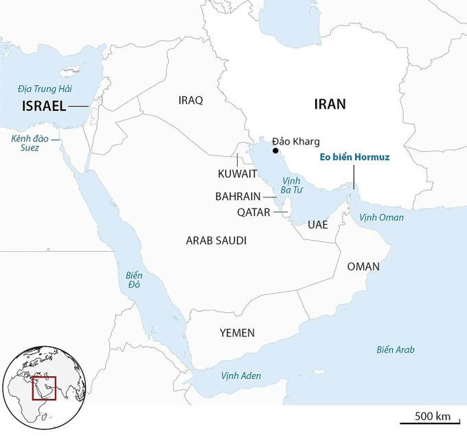 Vị trí đảo Kharg trên Vịnh Ba Tư. Đồ họa: Guardian