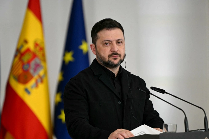 Tổng thống Ukraine Volodymyr Zelensky tại Madrid, Tây Ban Nha ngày 18/3. Ảnh: AFP