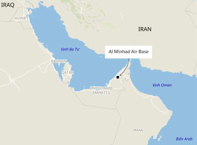 Vị trí căn cứ không quân Al Minhad ở UAE. Đồ họa: AFR