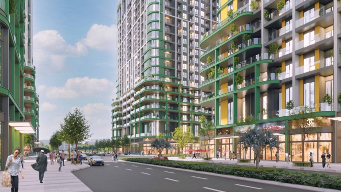 Các dãy shophouse được bố trí ở khối đế. Ảnh: Sun Property