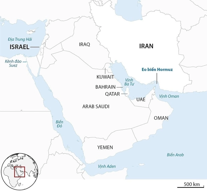 Vị trí vịnh Ba Tư và eo biển Hormuz. Đồ hoạ: Guardian