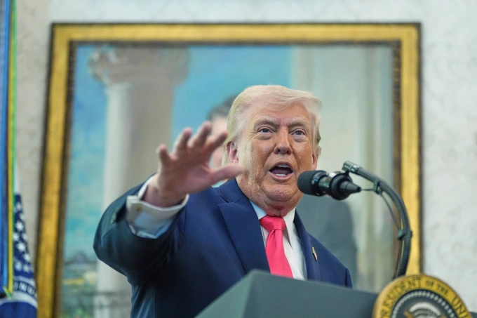 Tổng thống Mỹ Donald Trump phát biểu tại Nhà Trắng ngày 24/3. Ảnh: AP