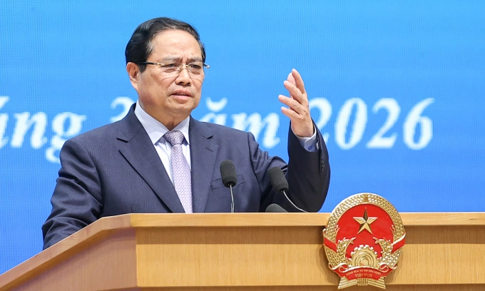 Thủ tướng Phạm Minh Chính phát biểu tại buổi gặp gỡ thanh niên dịp 26/3. Ảnh: VGP