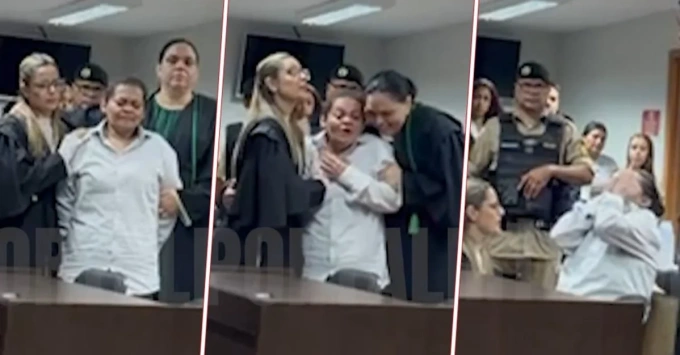 Erica Pereira da Silveria Vicente (áo sáng màu) xúc động khi được tuyên vô tội. Ảnh: RN