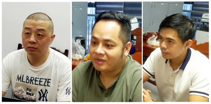 Ba nghi can Xiang Guoquan, Trần Việt Huy, Võ Tấn Hiệp (từ trái qua phải). Ảnh: Lam Sơn