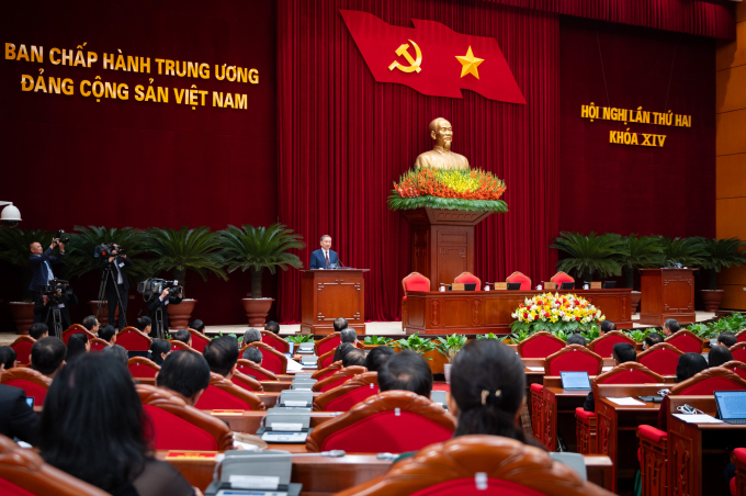 Phiên bế mạc Hội nghị Trung ương 2 khóa 14, chiều 25/3. Ảnh: Phạm Thắng